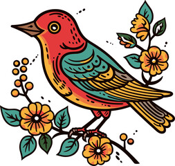Vector cartoon bird colorfull illustration in old-school tattoo style