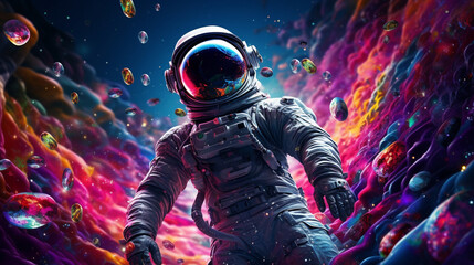 Futuristic Astronaut in Colorful Virtual Galaxy with Generative AI Elements