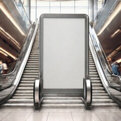 Empty white billboard illustration in a public place with people passing by.Generative AI