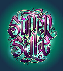 Super sale - web banner with hand drawn calligraphy lettering