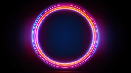 Circle Light Effect: Neon Glowing Round Frame with Energy Motion and Radiating Light Rays in a Black Background