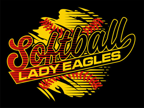 lady eagles softball team design with ball and stitches for school, college or league sports