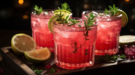 Cold red cocktail with ice cubes. Generative AI