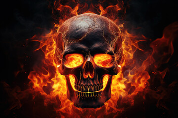 Naklejka na ściany i meble Skull in Fire on Black Background