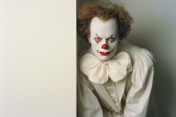 Portrait of a clown with a scary face. Close-up.