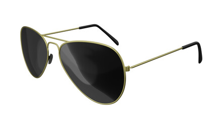 Black aviator sunglasses in golden frame isolated on white and transparent background. Glasses...