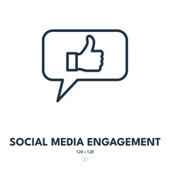 Social Media Engagement Icon. Community, Comment, Like. Editable Stroke. Simple Vector Icon