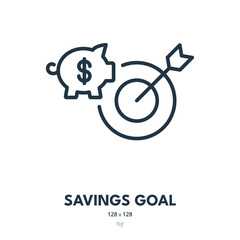Savings Goal Icon. Piggy Bank, Wealth, Target. Editable Stroke. Simple Vector Icon