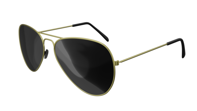 Black aviator sunglasses in golden frame isolated on white and transparent background. Glasses concept. 3D render - Powered by Adobe