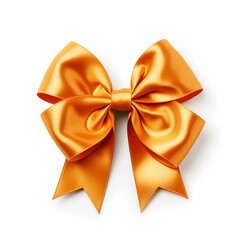Realistic orange party gift bow decoration against a white background
