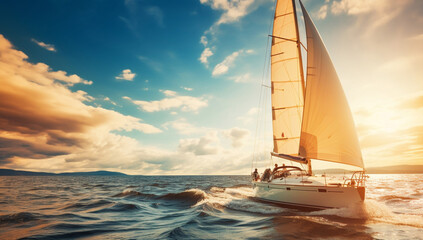 Travel yacht ship sport sailboat sail boating - obrazy, fototapety, plakaty