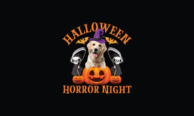 Halloween horror night Golden retriever T shirt Design