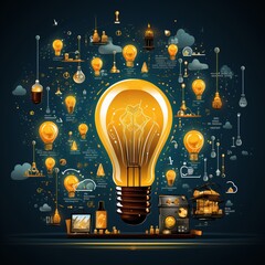 Electric light bulb on a plain background. Concept: symbol of ideas and brainstorming. Solution proposal illustration