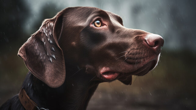 AI Generated Image of Brown Kurzhaar German short haired pointer outdoors after the rain