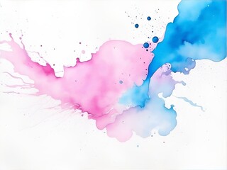 Blue and pink watercolor on a white background. The color splashes on the paper.