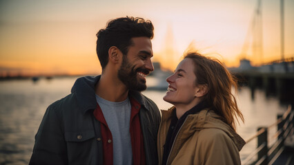 couple smiling at sunset