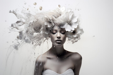 Artistic black and white portrait of beautiful woman