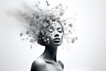 Artistic black and white portrait of beautiful woman