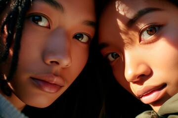 Eyes of Discovery: Close-up Portrayal of Chinese Teenage Friends. Capturing Adolescence. Emotions in Focus

