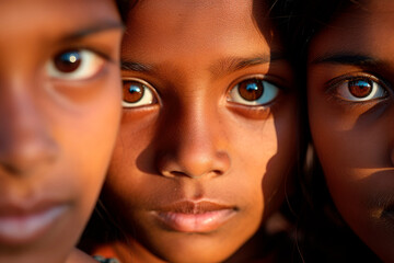 Eyes of Discovery: Close-up Portrayal of Indian Teenage Friends. Capturing Adolescence. Emotions in Focus
