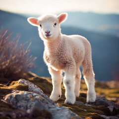Fototapeta premium Ultra HD Picture of Adorable Fluffy Baby Lamb in a Majestic Mountain Setting