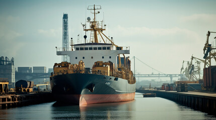 Fototapeta premium Russian ships with oil and minerals are unloaded in a European port. Concept of sanctions. Generative AI