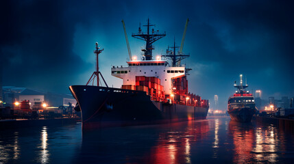 Fototapeta premium Russian ships with oil and minerals are unloaded in a European port. Concept of sanctions. Generative AI