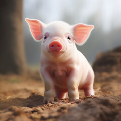 Ultra HD Image of Adorable Fluffy Baby Piglet in Farm Setting