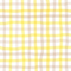 Yellow Beige Gingham Check Hand Drawn Background