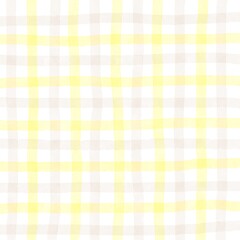 Yellow Beige Gingham Check Hand Drawn Background