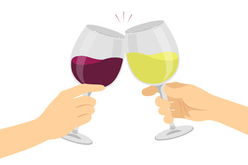赤ワインと白ワインで乾杯_ベクターイラスト