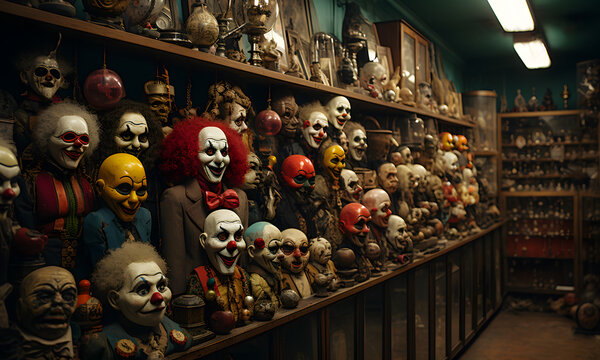 Creepy Clown Doll Oddity Antique Shop Background