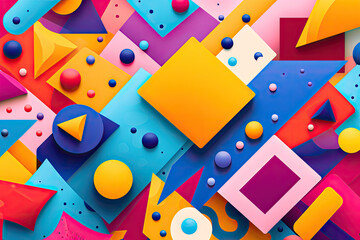 Bold and colorful geometric shapes arranged in an abstract pattern