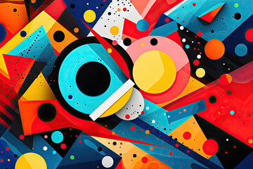 Bold and colorful geometric shapes arranged in an abstract pattern