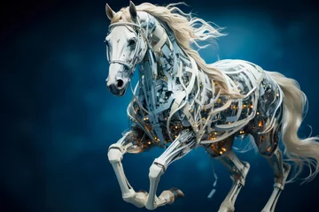 Deurstickers close-up artwork of a white mechanic horse on a white isolated background © VicenSanh