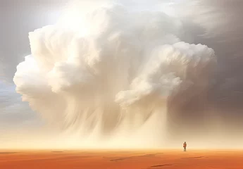  Man going into sandstorm. Dramatic sand storm in desert. Digital art. Abstract desert landscape background. Sand dune. Danger and power of wild nature. Illustration for design. © Login