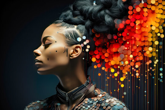 portrait of a woman in a fasion dress with colorful background
