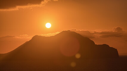 Sunset on Amorgos island aerial timelapse from above. Greece