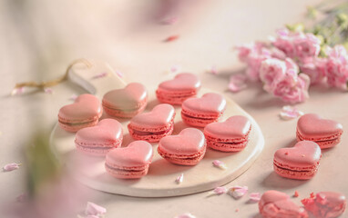 heart shape pink French macaroons 