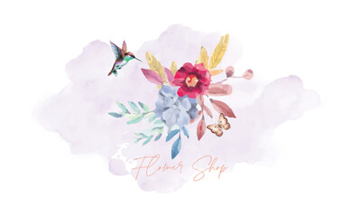 watercolor floral shop logo, design floral, flower, garden, flower shop logo