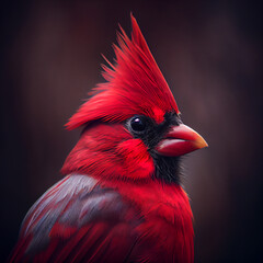 Portrait of Northern red cardinal bird. Digital painting created with Generative Ai technology