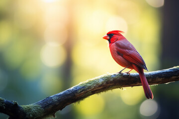 Northern cardinal bird on a branch. Natural photography created with Generative Ai technology