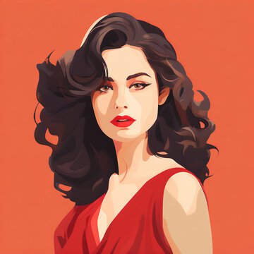 Sleek Vector Art: High-Quality Flat Design of a Beautiful Woman on Clean Background