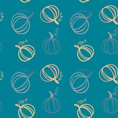 Autumn harvest vegetable seamless pumpkins pattern for wrapping paper and fabrics and linens and kids clothes