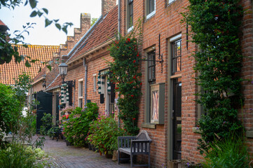 Streets and houses of small historical town Buren in Gelderland, Netherlands in sunny day