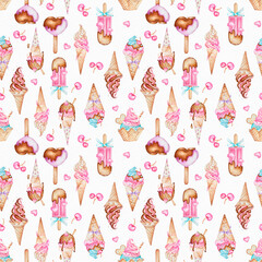 watercolor Ice cream party seamless pattern digital pappers 