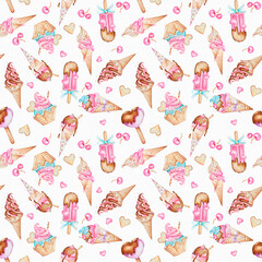 watercolor Ice cream party seamless pattern digital pappers 