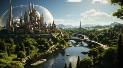 Naklejka premium Captivating Vistas: Exploring the Scenic Wonders of Moscow's Architectural Marvels and Serene Natural Landscape, generative AI