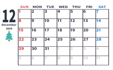 2024年12月の月間カレンダー