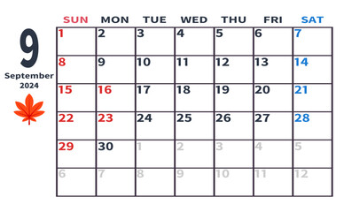 2024年9月の月間カレンダー
